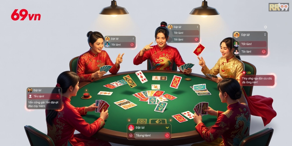Hình ảnh minh họa giao diện chơi game bài tiến lên trên nền tảng 69vn với đồ họa sống động