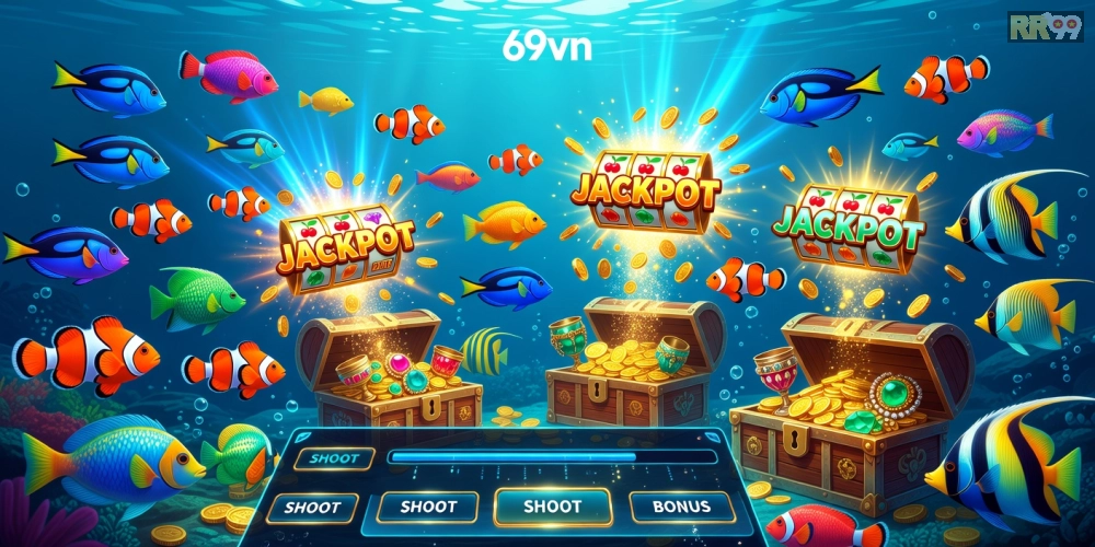 Hình ảnh minh họa trò chơi bắn cá nổ hũ 69vn với đồ họa sống động và jackpot hấp dẫn