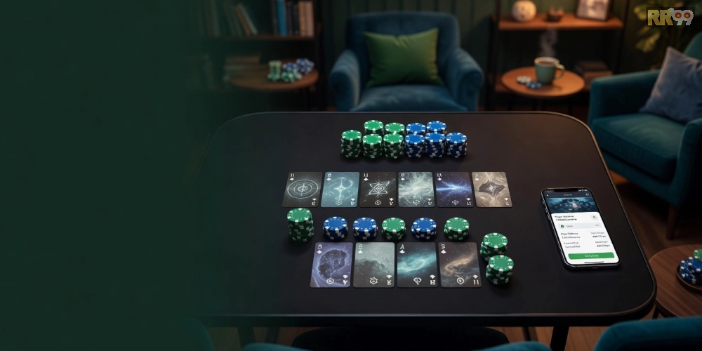 Hình ảnh minh họa bàn chơi Poker Texas Hold'em trên nền tảng 69vn với đồ họa sống động